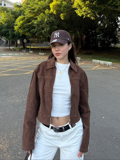 本期必買!!🧸BM風焦糖咖啡色燈芯絨復古翻領短版外套🍂