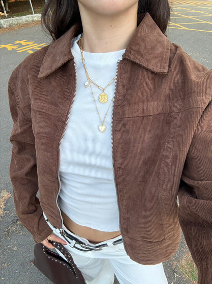 本期必買!!🧸BM風焦糖咖啡色燈芯絨復古翻領短版外套🍂