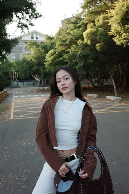 本期必買!!🧸BM風焦糖咖啡色燈芯絨復古翻領短版外套🍂