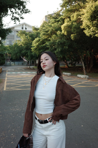 本期必買!!🧸BM風焦糖咖啡色燈芯絨復古翻領短版外套🍂