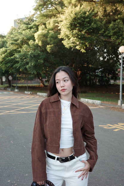 本期必買!!🧸BM風焦糖咖啡色燈芯絨復古翻領短版外套🍂