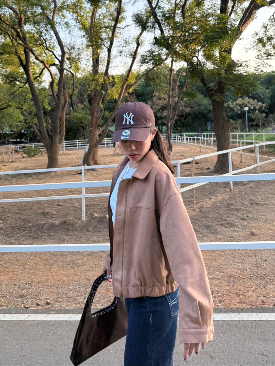 🍂早秋麂皮卡其色騎士翻領外套🛵