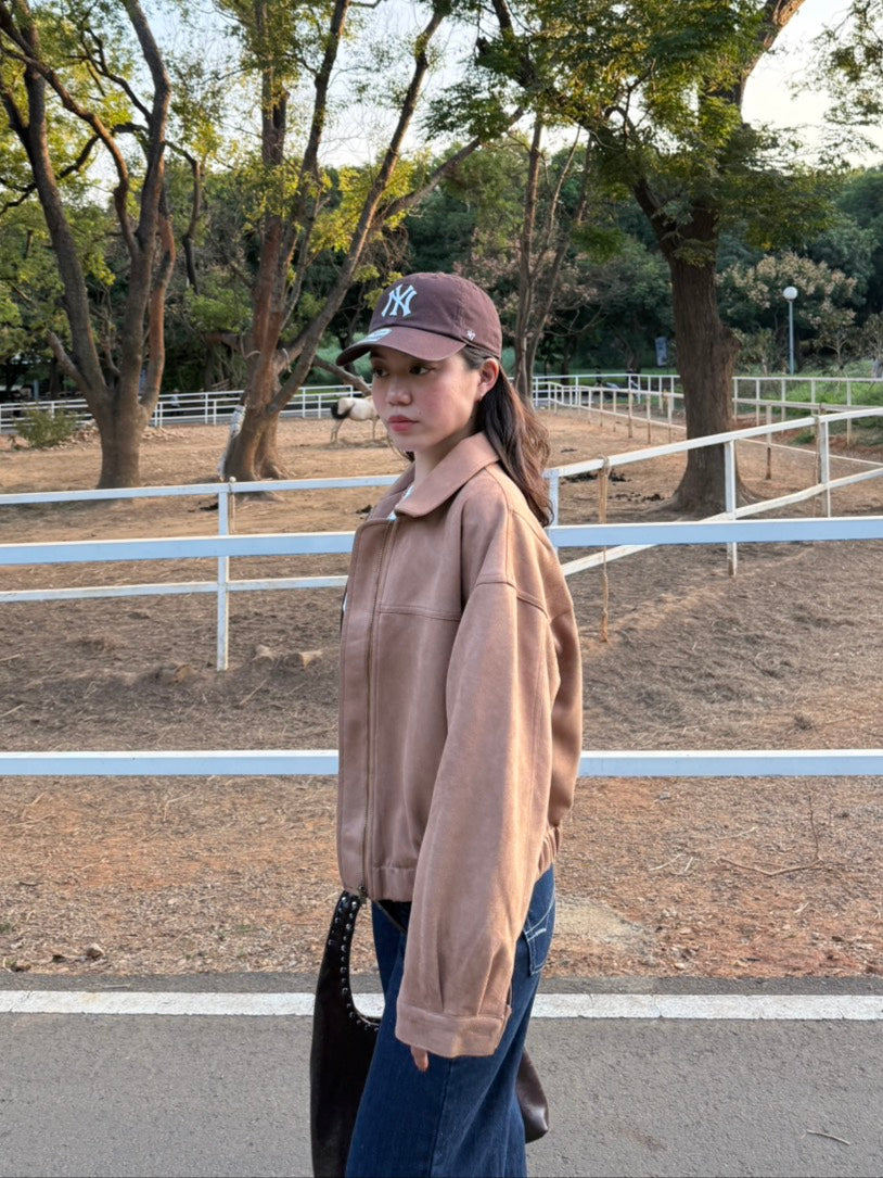 🍂早秋麂皮卡其色騎士翻領外套🛵