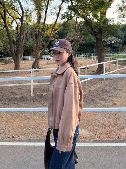 🍂早秋麂皮卡其色騎士翻領外套🛵