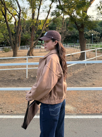 🍂早秋麂皮卡其色騎士翻領外套🛵