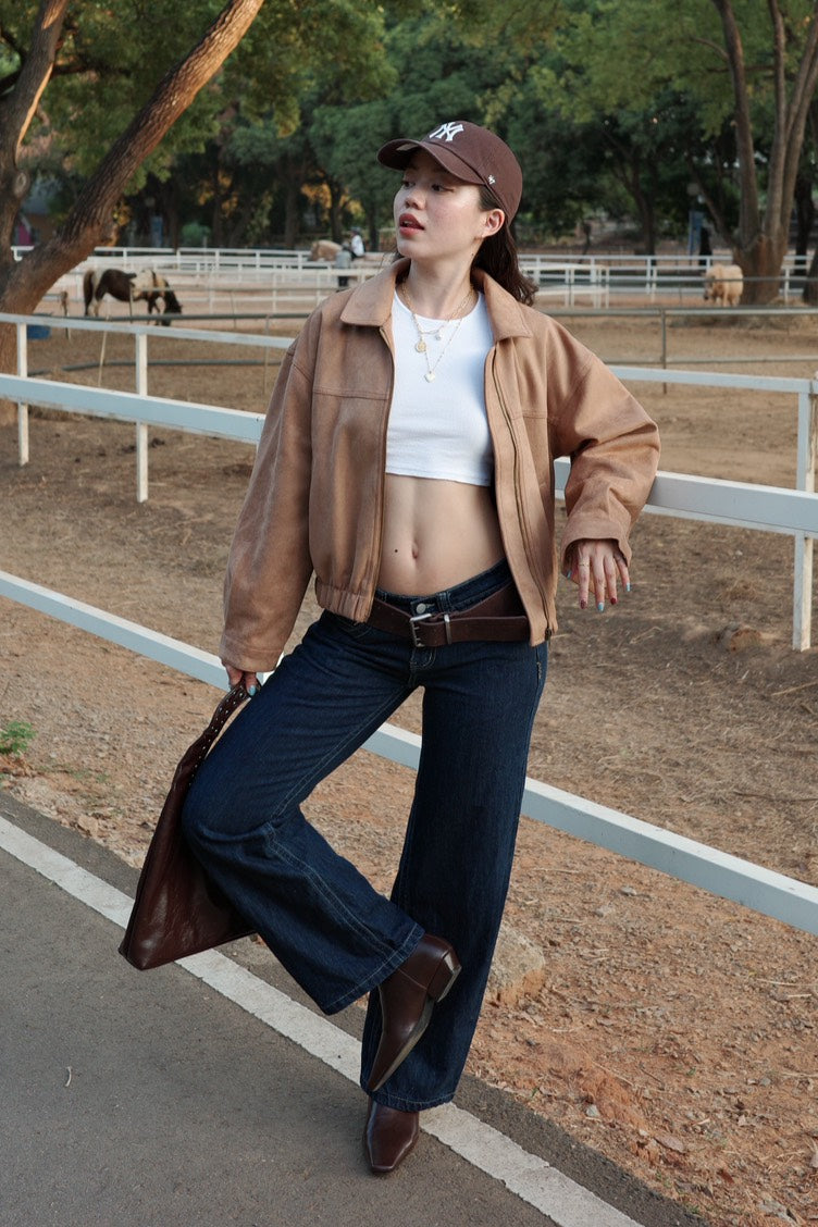 🍂早秋麂皮卡其色騎士翻領外套🛵