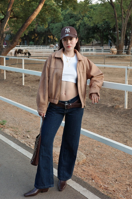 🍂早秋麂皮卡其色騎士翻領外套🛵