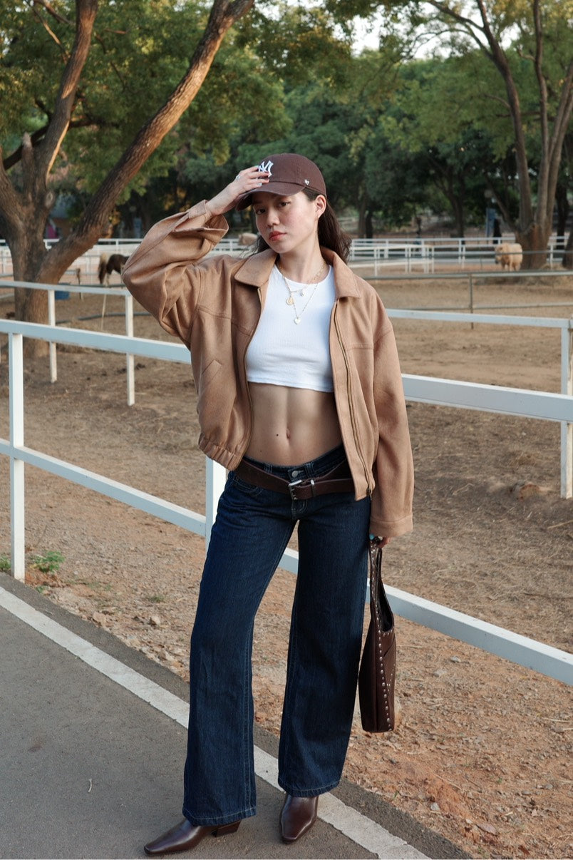 🍂早秋麂皮卡其色騎士翻領外套🛵