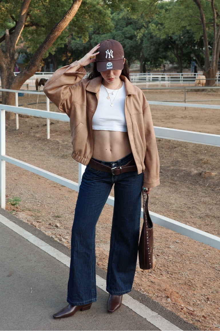 🍂早秋麂皮卡其色騎士翻領外套🛵