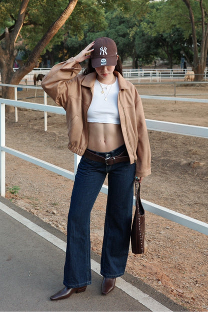 🍂早秋麂皮卡其色騎士翻領外套🛵