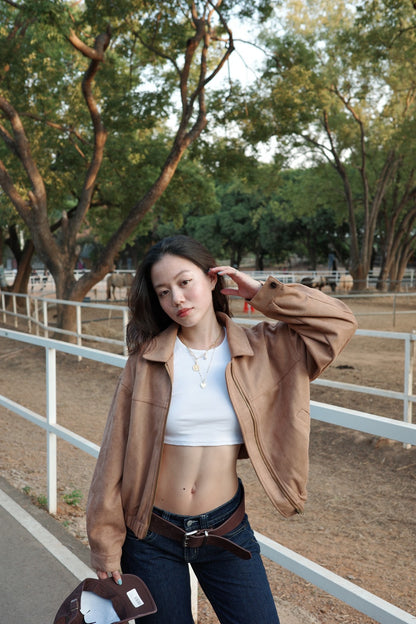 🍂早秋麂皮卡其色騎士翻領外套🛵