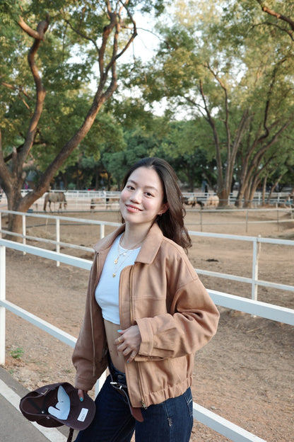 🍂早秋麂皮卡其色騎士翻領外套🛵