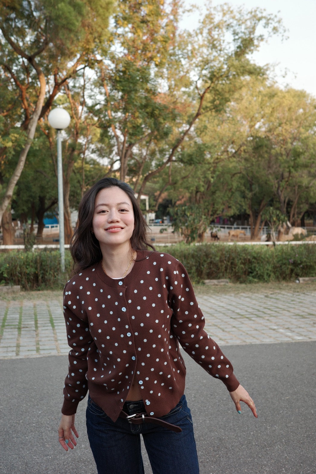 超可愛!!!🤎🩵咖啡色波點針織毛衣外套!!🧸⭐️