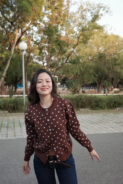 超可愛!!!🤎🩵咖啡色波點針織毛衣外套!!🧸⭐️