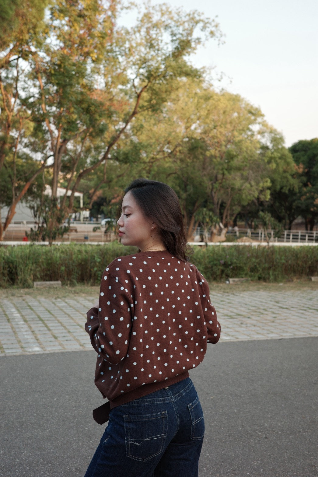 超可愛!!!🤎🩵咖啡色波點針織毛衣外套!!🧸⭐️