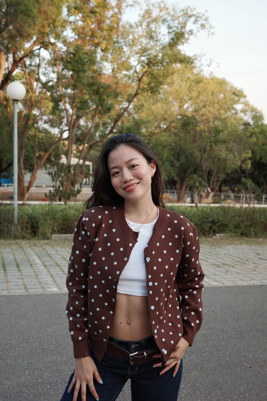 超可愛!!!🤎🩵咖啡色波點針織毛衣外套!!🧸⭐️