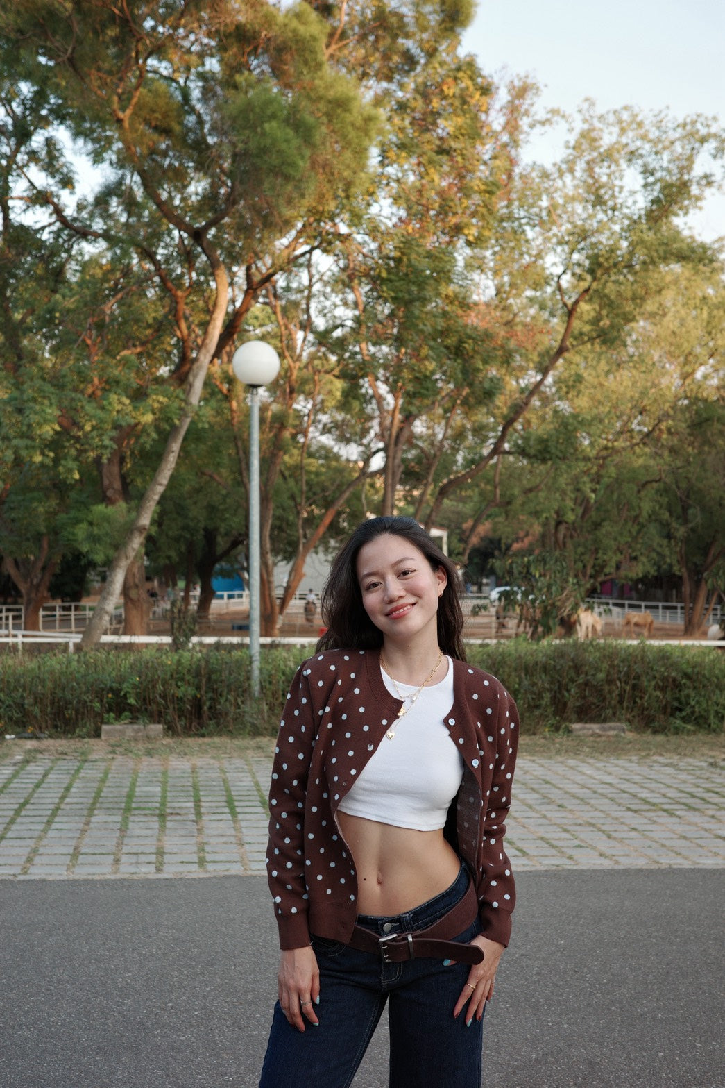 超可愛!!!🤎🩵咖啡色波點針織毛衣外套!!🧸⭐️