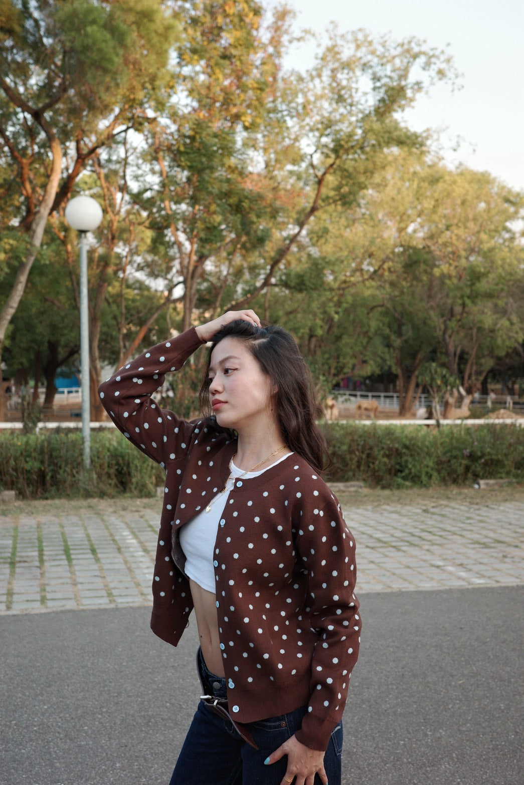 超可愛!!!🤎🩵咖啡色波點針織毛衣外套!!🧸⭐️