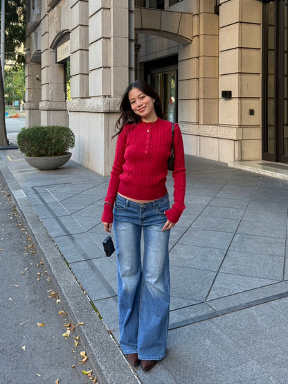 冬季🧸🧣麻花圓領半扣貼身針織毛衣❄️