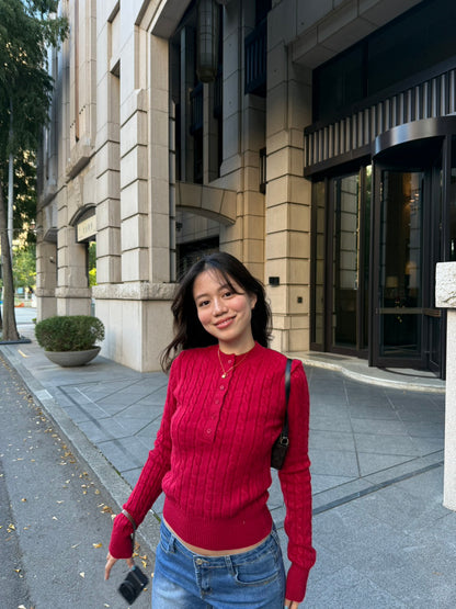 冬季🧸🧣麻花圓領半扣貼身針織毛衣❄️