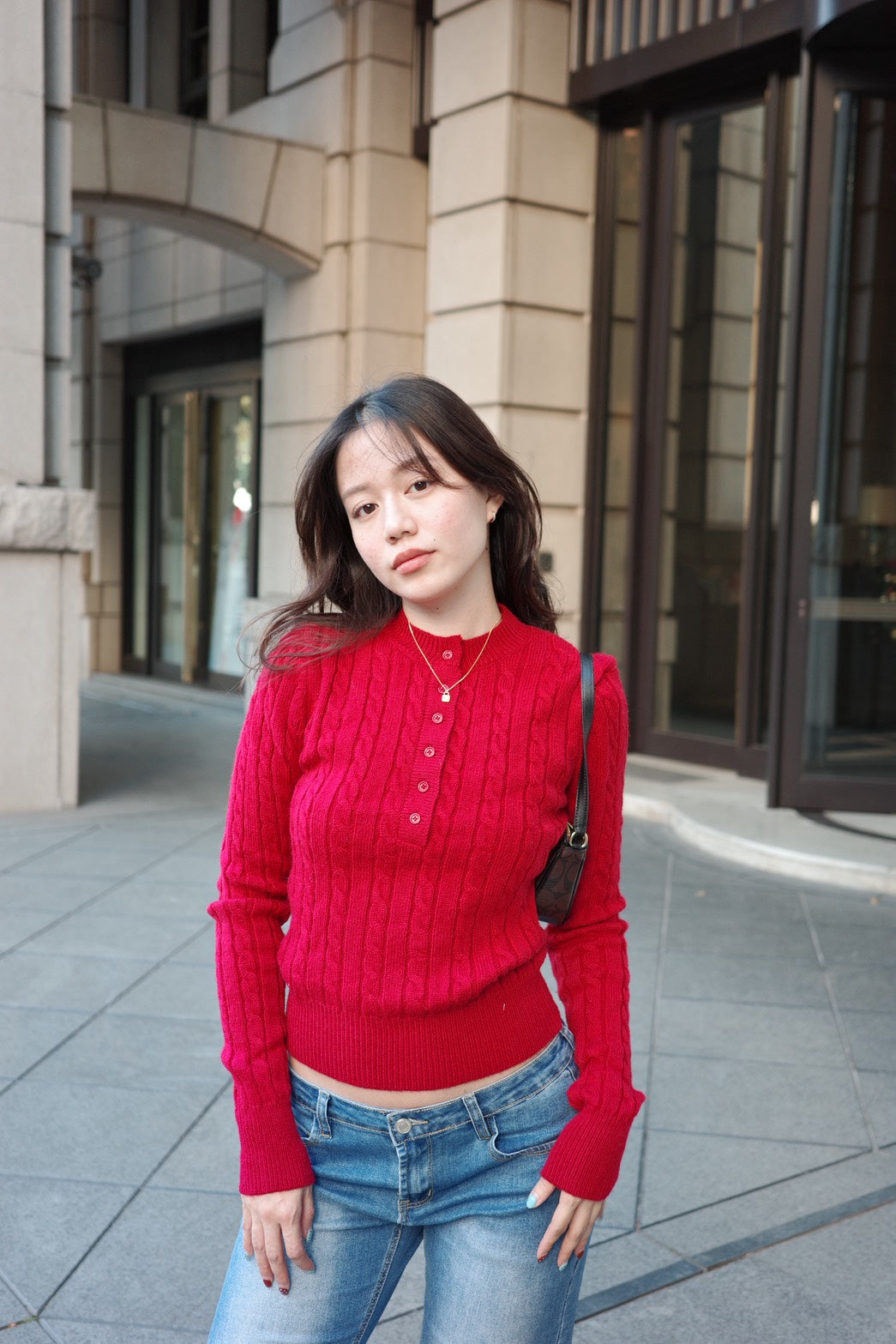 冬季🧸🧣麻花圓領半扣貼身針織毛衣❄️