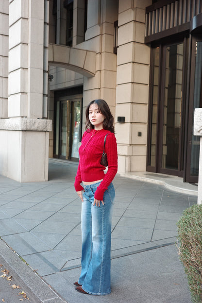 冬季🧸🧣麻花圓領半扣貼身針織毛衣❄️