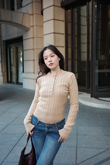 冬季🧸🧣麻花圓領半扣貼身針織毛衣❄️