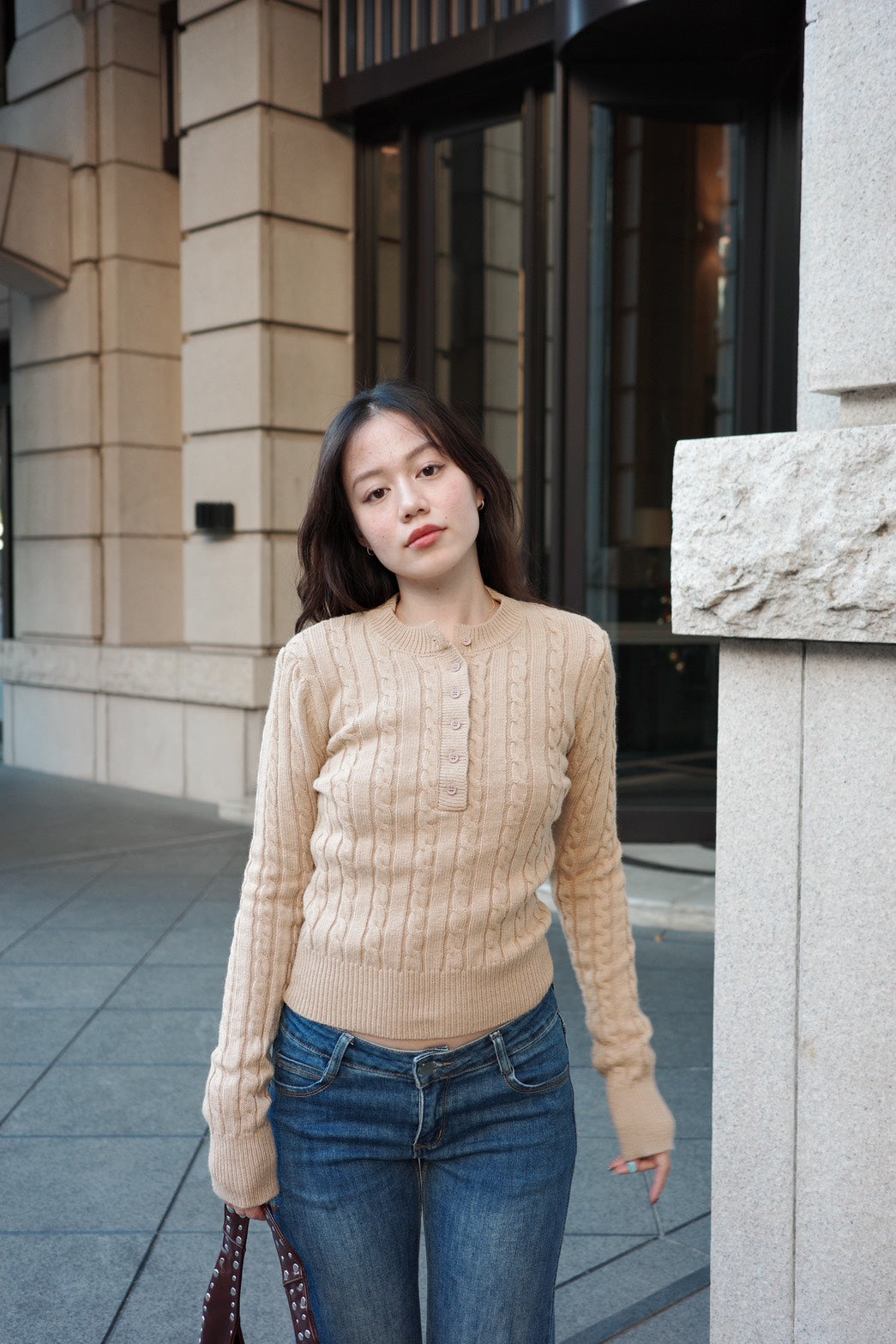 冬季🧸🧣麻花圓領半扣貼身針織毛衣❄️