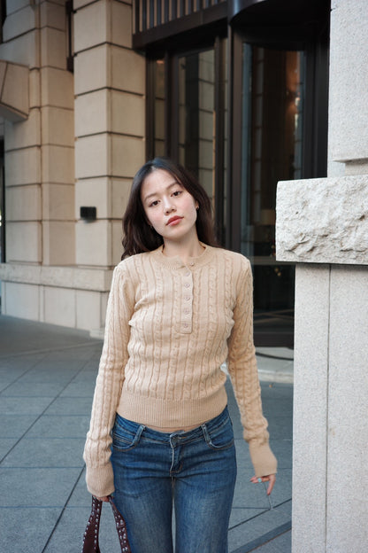 冬季🧸🧣麻花圓領半扣貼身針織毛衣❄️