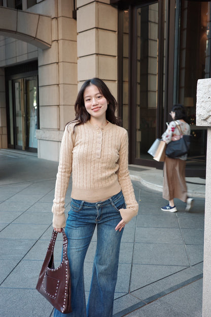 冬季🧸🧣麻花圓領半扣貼身針織毛衣❄️