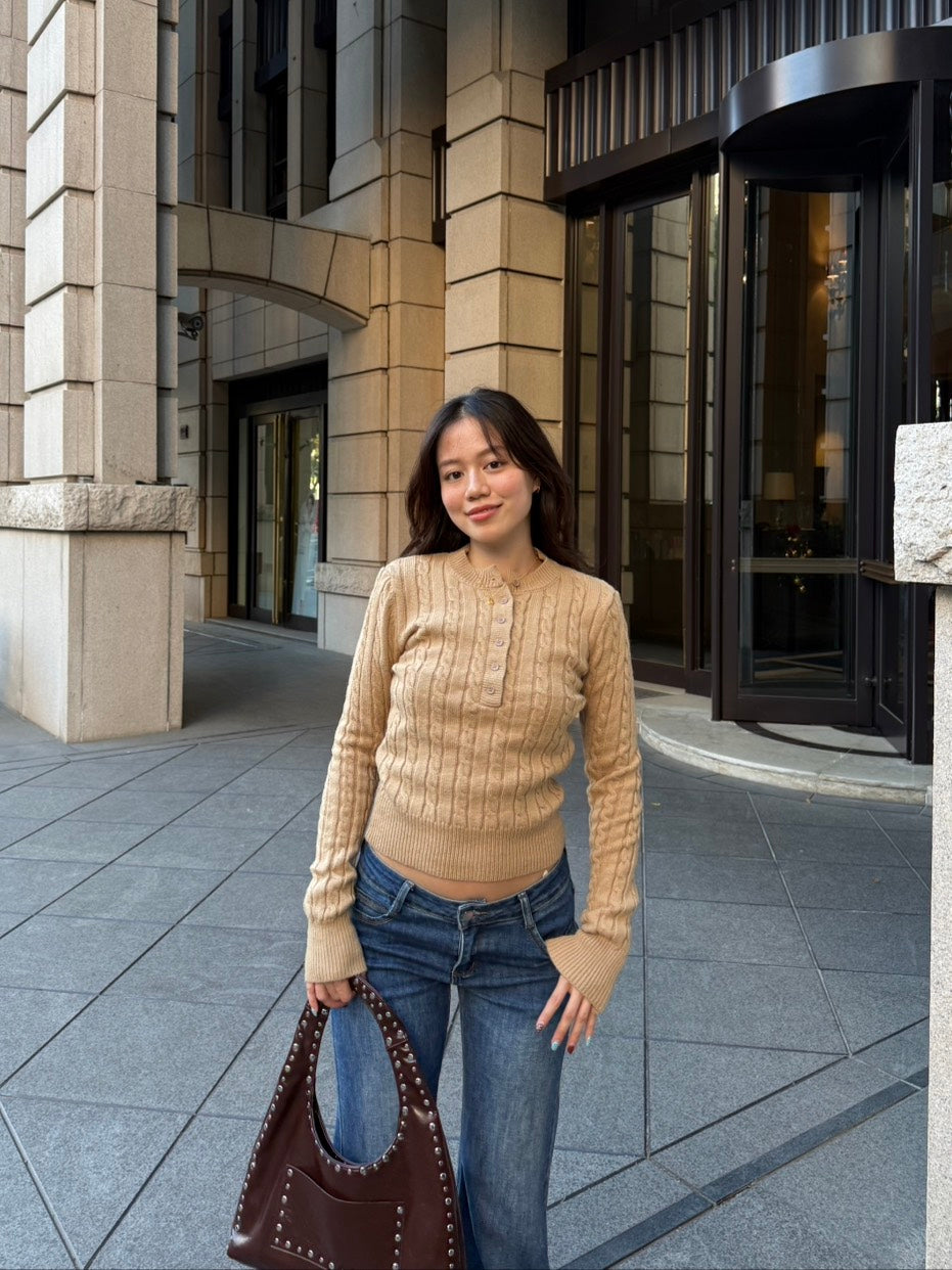 冬季🧸🧣麻花圓領半扣貼身針織毛衣❄️