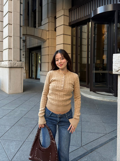 冬季🧸🧣麻花圓領半扣貼身針織毛衣❄️