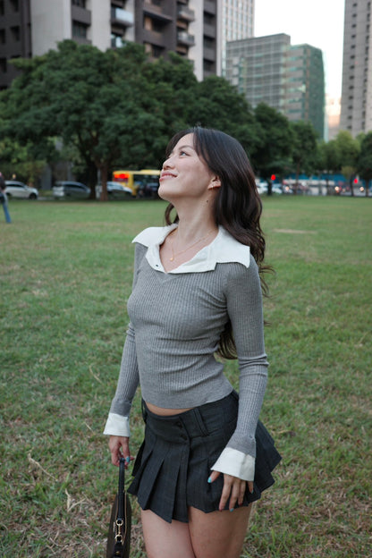 本期大必買!!📰🩶學院風𝐏𝐨𝐥𝐨領假兩件𝐊𝐧𝐢𝐭 𝐭𝐨𝐩🧶📖