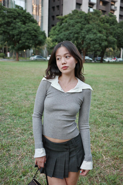 本期大必買!!📰🩶學院風𝐏𝐨𝐥𝐨領假兩件𝐊𝐧𝐢𝐭 𝐭𝐨𝐩🧶📖