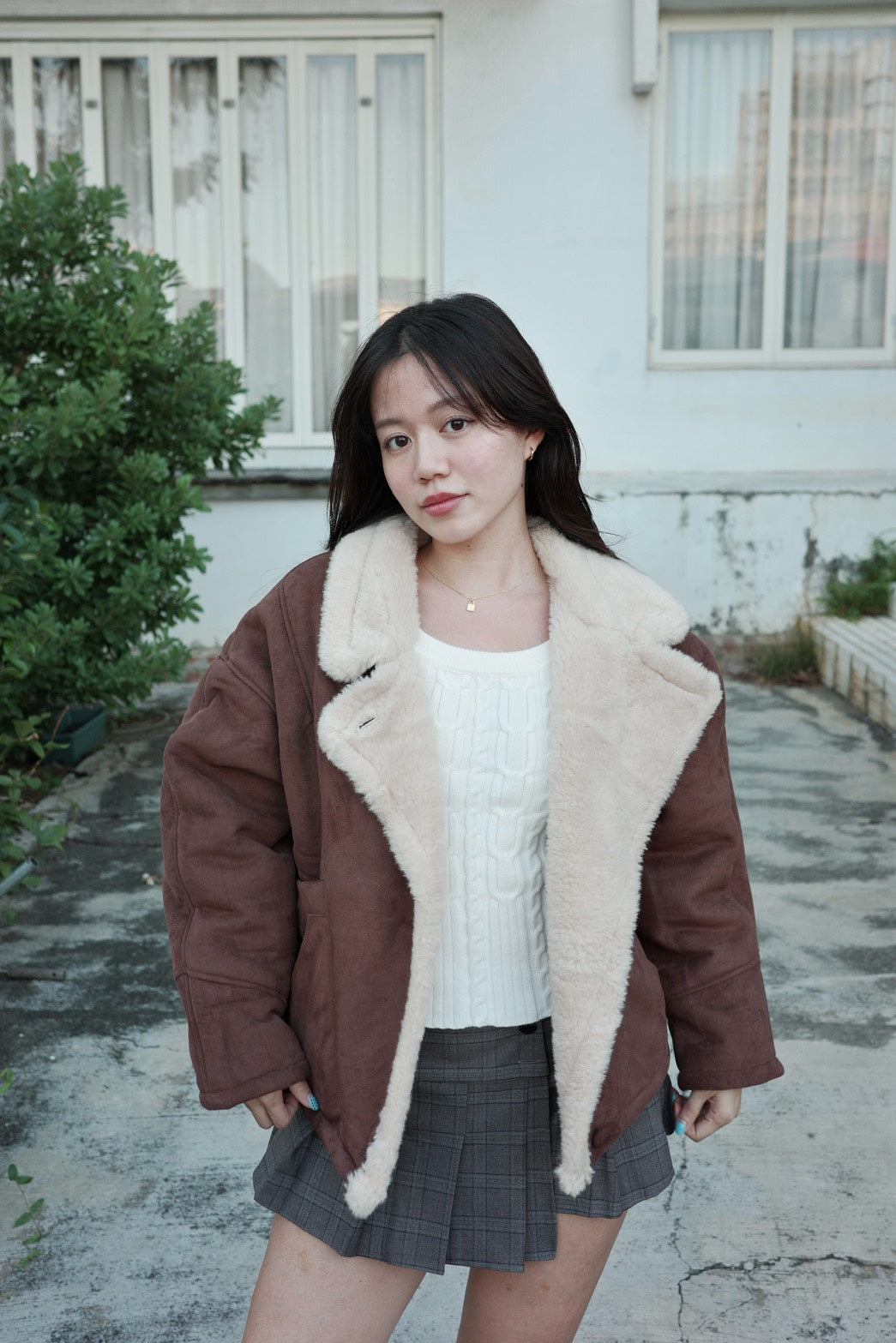🐑𝐛𝐫𝐨𝐰𝐧 麂皮翻領毛毛𝐟𝐥𝐞𝐞𝐜𝐞 𝐣𝐚𝐜𝐤𝐞𝐭 🤎❄