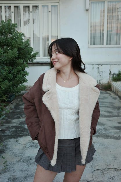 🐑𝐛𝐫𝐨𝐰𝐧 麂皮翻領毛毛𝐟𝐥𝐞𝐞𝐜𝐞 𝐣𝐚𝐜𝐤𝐞𝐭 🤎❄