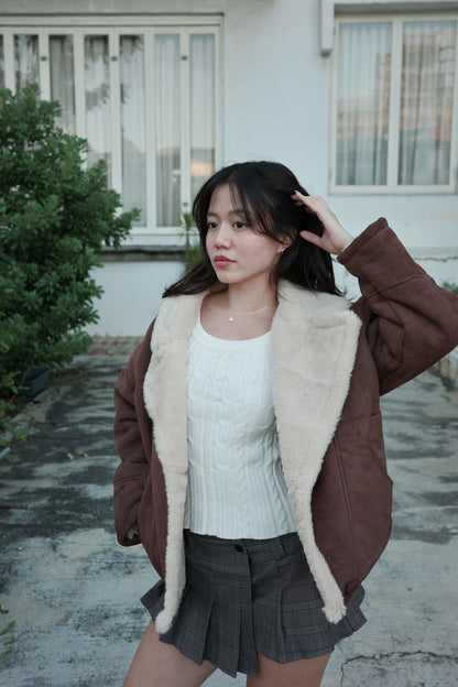 🐑𝐛𝐫𝐨𝐰𝐧 麂皮翻領毛毛𝐟𝐥𝐞𝐞𝐜𝐞 𝐣𝐚𝐜𝐤𝐞𝐭 🤎❄