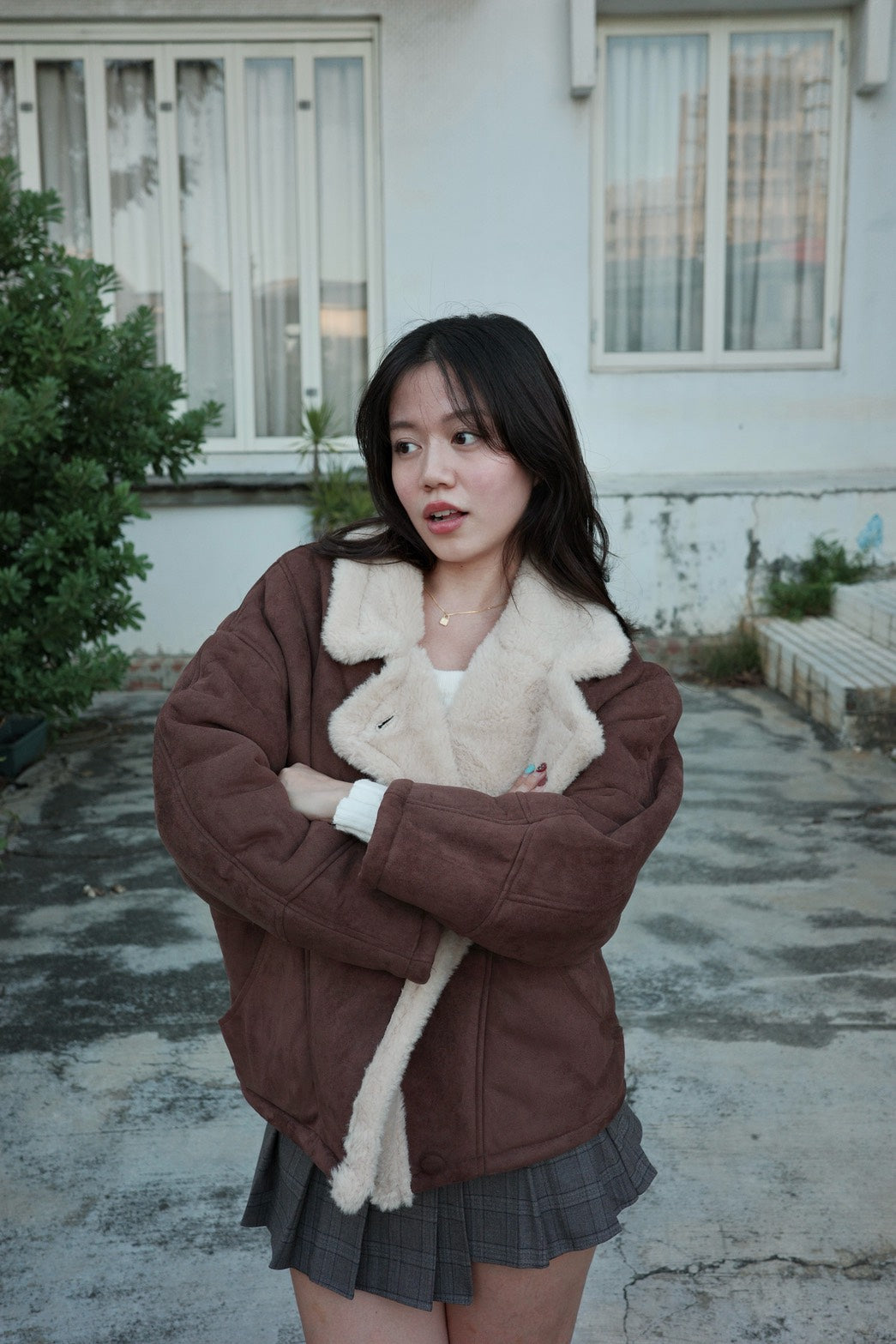 🐑𝐛𝐫𝐨𝐰𝐧 麂皮翻領毛毛𝐟𝐥𝐞𝐞𝐜𝐞 𝐣𝐚𝐜𝐤𝐞𝐭 🤎❄