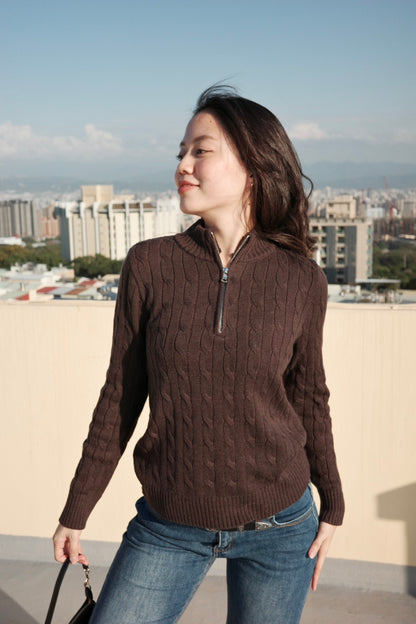 立領半拉鏈 學院風Cable Knit Mocha Brown🤎☕️