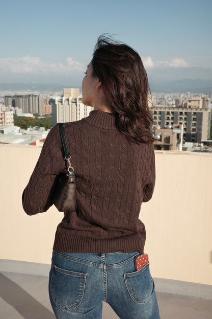 立領半拉鏈 學院風Cable Knit Mocha Brown🤎☕️
