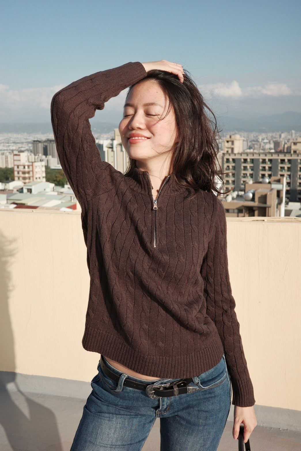 立領半拉鏈 學院風Cable Knit Mocha Brown🤎☕️