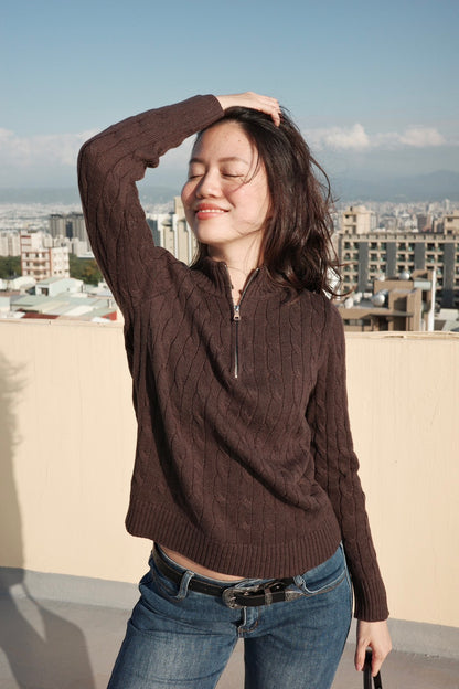 立領半拉鏈 學院風Cable Knit Mocha Brown🤎☕️