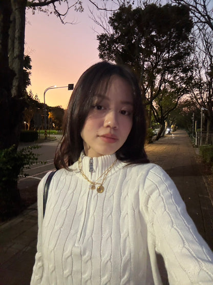 立領半拉鏈 學院風Cable Knit Snow White🤍❄️