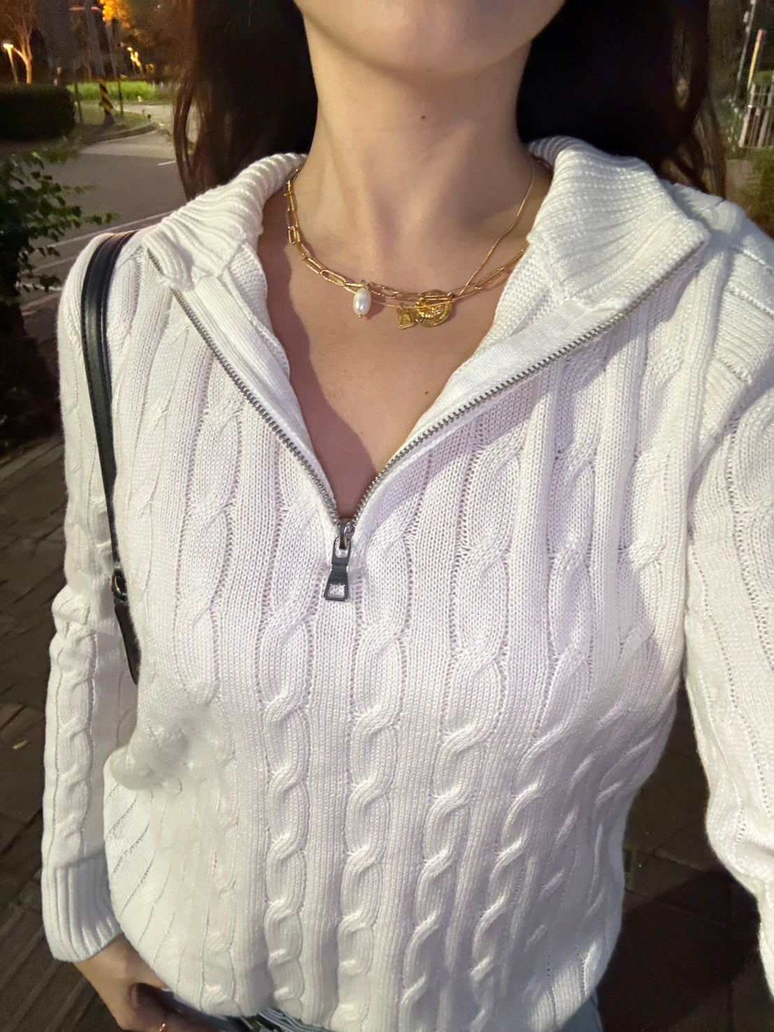 立領半拉鏈 學院風Cable Knit Snow White🤍❄️