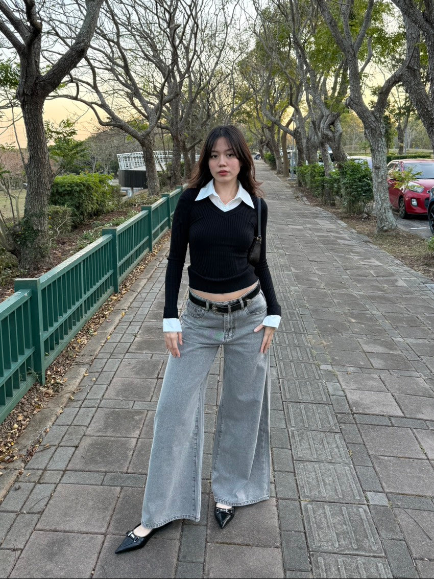 本期必買⭐️𝑺𝒎𝒐𝒌𝒚 Grey 低腰牛仔煙灰色寬褲.🩶