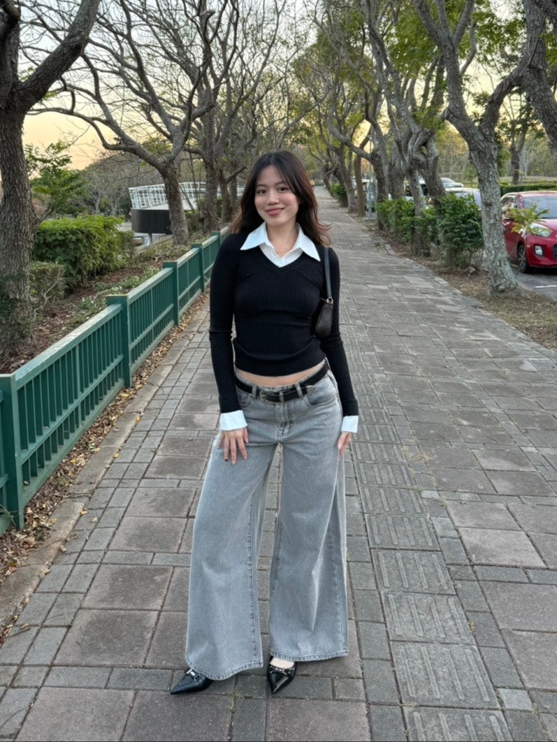 本期必買⭐️𝑺𝒎𝒐𝒌𝒚 Grey 低腰牛仔煙灰色寬褲.🩶