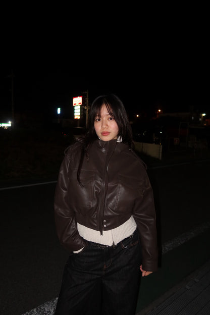 本期必買🤎𝐒𝐨𝐟𝐭 𝐥𝐞𝐚𝐭𝐡𝐞𝐫 短版雙拉鏈霧面立領騎士皮外🏍️🧸