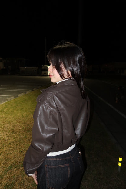 本期必買🤎𝐒𝐨𝐟𝐭 𝐥𝐞𝐚𝐭𝐡𝐞𝐫 短版雙拉鏈霧面立領騎士皮外🏍️🧸