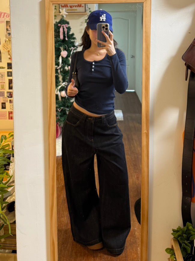 必買!👖⭐️深黑藍色低腰寬鬆𝐛𝐚𝐠𝐠𝐲 𝐣𝐞𝐚𝐧𝐬 🎱