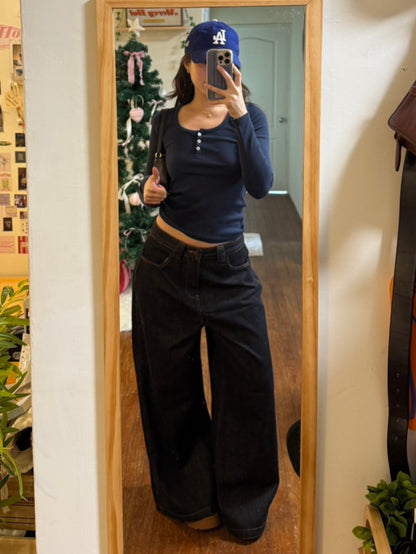 必買!👖⭐️深黑藍色低腰寬鬆𝐛𝐚𝐠𝐠𝐲 𝐣𝐞𝐚𝐧𝐬 🎱
